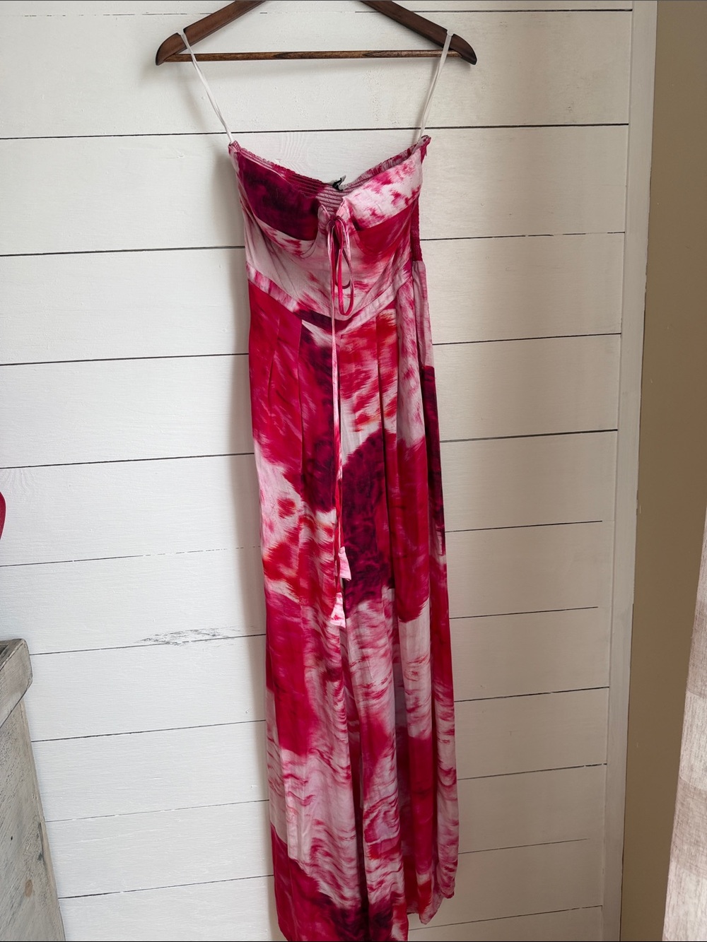 Ranna Gill Pink Red Tie-Dye Strapless Jumpsuit Romper